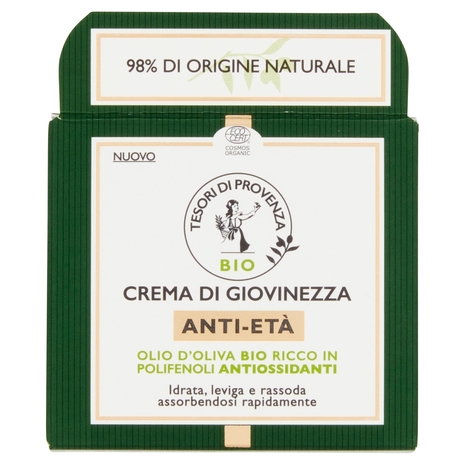 Tesori di Provenza Crema Viso Anti-età Giorno, con Olio d'Oliva Biologico, Ricco in Polifenoli, 50ml